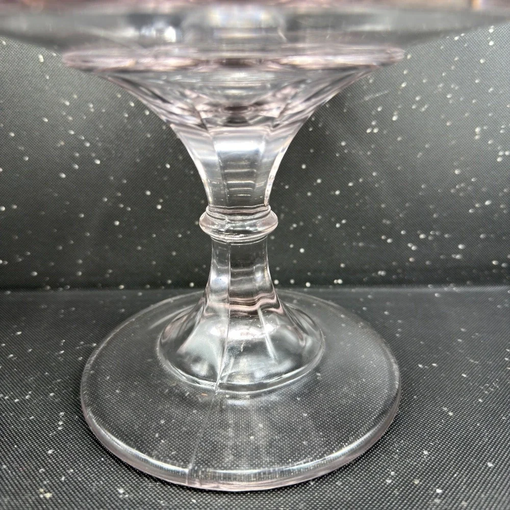 George Ripley Dakota Pattern Glass Pedestal Compote Lilac Tint Lid 11.5in Clear